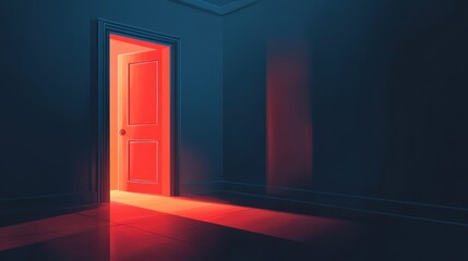 Red door illuminating dark room