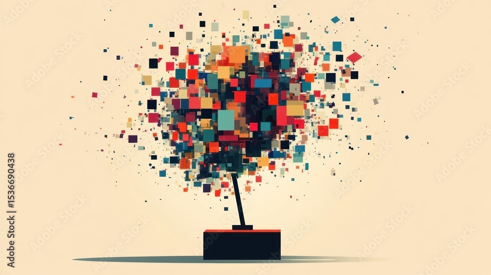 Poster colorful abstract tree explodes with blocks