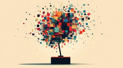 Colorful abstract tree explodes with blocks