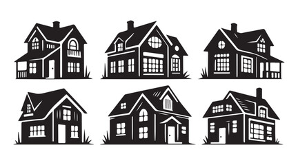 Residential House Silhouette Suburb Style Variety of Home Designs