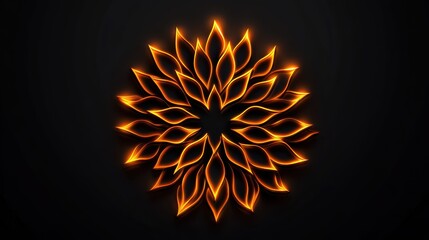 A vibrant geometric design featuring flame-like petals radiating from a central point against a dark background, Ideal for projects related to creativity, energy, or modern aesthetics,
