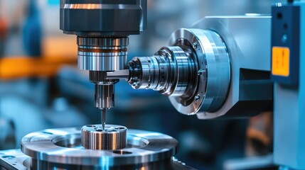 Industrial-grade lathe turning a piece of metal inside a precision machine shop