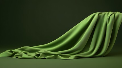 A flowing green fabric creates a serene and elegant backdrop, perfect for product displays, fashion shoots, or interior design projects, emphasizing texture and color harmony,