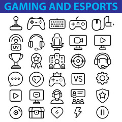 set of Gaming and Esports Line Icons  Minimal Vector Set of Consoles, Controllers, Tournaments, and Online Play