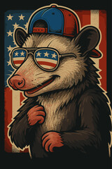 Patriotic opossum usa vector illustration