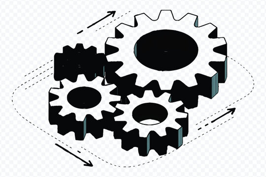 Interlocking Gear Wheels with Directional Arrows Teamwork Concept Illustration Vector