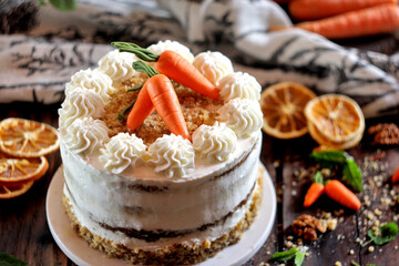 Easter carrot cake with walnut and cream cheese frosting 