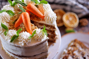 Easter carrot cake with walnut and cream cheese frosting 