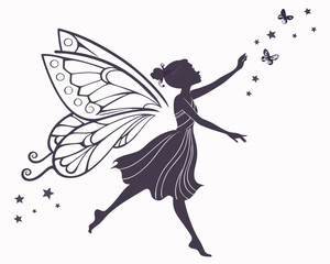 Silhouette Illustration of a Cute Little Fairy