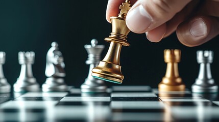 A chess game with a checkmate, symbolizing strategic victory, outmaneuvering opponents, and achieving a decisive win.