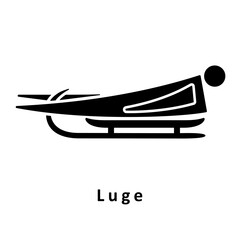 Luge racer, black silhouette icon isolated on white. Man athlete or slider sledding on one-person sled, minimalist stencil sign. Vector clipart for sport design, winter games illustration.