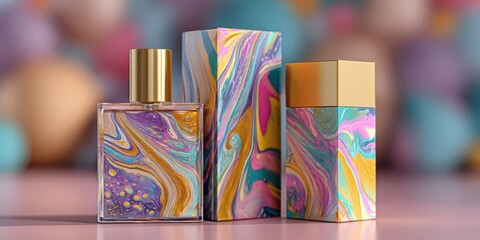 Colorful Cosmetic Packaging Mockup with Abstract Background