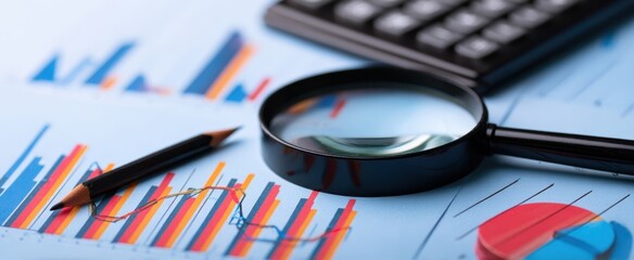 The magnifying glass highlighting data trends in a business report.