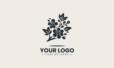 Fototapeta premium Cherry blossom tree with falling pink petals in springtime garden vector logo illustration design