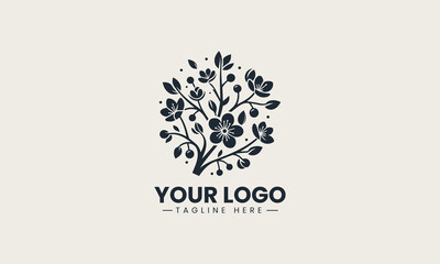 Elegant cherry blossom sakura tree in bloom represents hanami celebration in spring vector logo illustration
