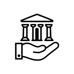 Bank Protection Icon – Hand Holding Government Building Line Art