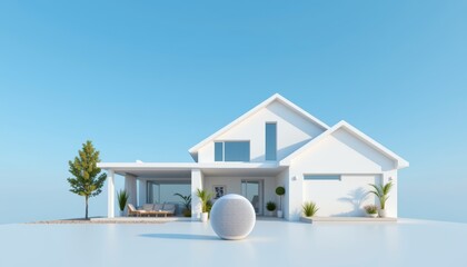 Modern Minimalist House Design with Clean Lines and Bright Blue Sky