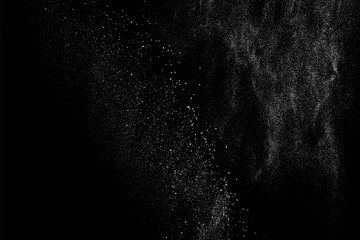 Distressed white grainy texture. Dust overlay textured. Grain noise particles. Snow effects pack. Rusted black background. Vector illustration, EPS 10.  