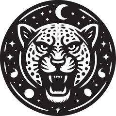 Black and White Jaguar Vector Illustration – Minimalist Wild Cat Silhouette Art	