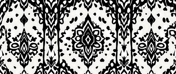 Geometric composition of red and white embroidered triangles on a black background. Abstract design. Seamless repeating pattern. Vector illustration.
