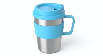 odern reusable coffee cup with silicone lid, isolated on white background. Generative AI