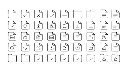 A collection of hand drawn file and folder icons arranged in a grid pattern on a white background surface