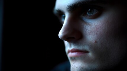 Dramatic Close-up Profile of a Young Man's Face