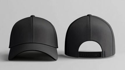 Black Baseball Cap Mockup Front and Back View, apparel,headwear