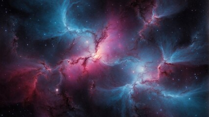 Fototapeta premium Vibrant nebula with glowing stars and colorful cosmic clouds in deep space.