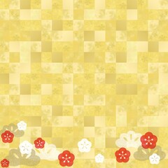 梅の花と金箔の和風背景イラスト