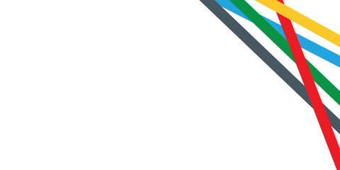 Diagonal multicolor lines (red, yellow, blue, green, gray) intersect on a clean white background, creating a bold, modern abstract vector with dynamic movement and contrast.