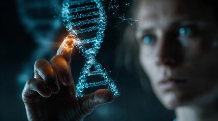 Woman Holding Colorful D N A Model in Hand Representing Genetic Research and Scientific Discovery