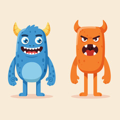 Funny cartoon flat monster monster character set vector illustration drawing