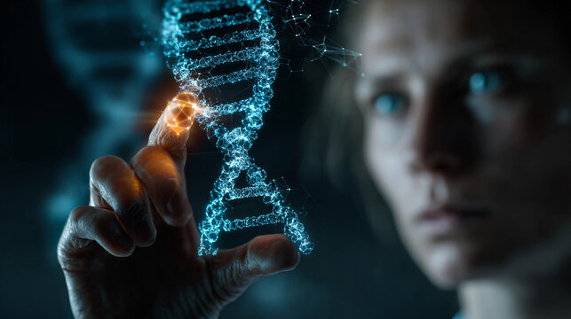 Woman Holding Colorful D N A Model in Hand Representing Genetic Research and Scientific Discovery