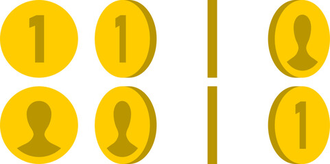 Basic 8-frame Rotating Gold Coin Sprite Sheet for Sprite Animation in Games and App UI. Vector Image.