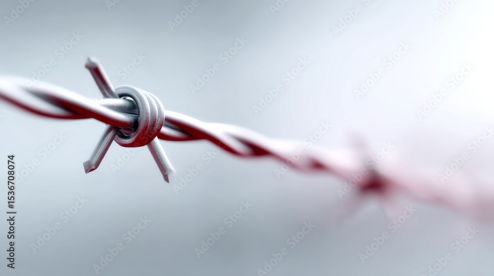 Poster a close-up of barbed wire glistening in soft light. the intertwined metal creates a striking visual.