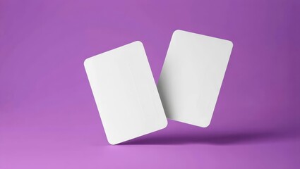 Plastic credit card vertical mockup. Color purple background.