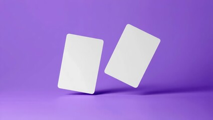Plastic credit card vertical mockup. Color purple background.