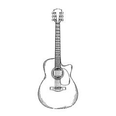 Illustration of an acoustic guitar in vintage stipple engraving style isolated on transparent background