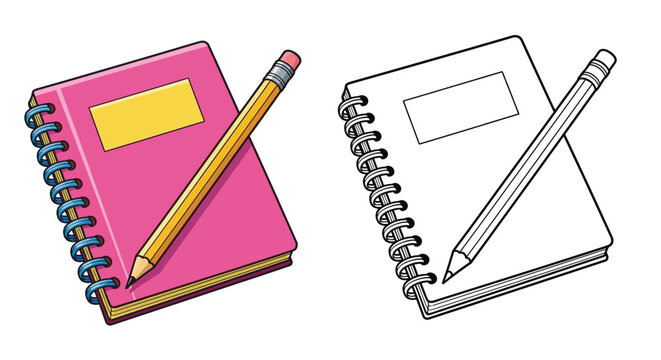 Back to School Notebook and Pencil Coloring Page Educational Activity Outline Template