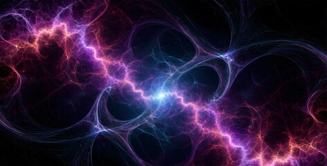 Cosmic fractal landscape glowing with electric light