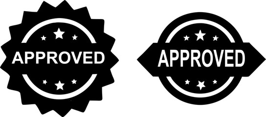 Approved Seal and Badge Vector Icons Black and White Graphics for Certification and Approval