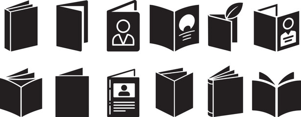 Various book and brochure icons black silhouettes. eps-10