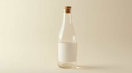 Minimal Glass Bottle Mockup with Cork and Light Background , bottle, glasses, cork, minimal, design, cardboard 
