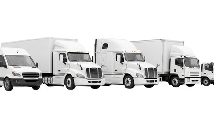 Fleet of commercial white vehicles on display