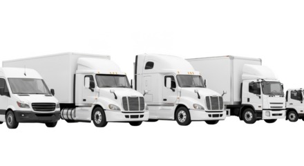 Fleet of commercial white vehicles on display