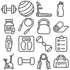 Workout and Fitness Icon Set Outline Style