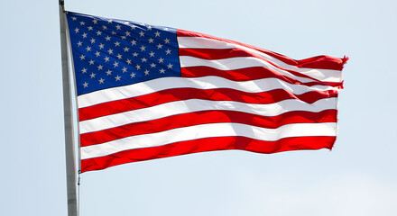 Fototapeta premium American Flag Waving in the Clear Sky