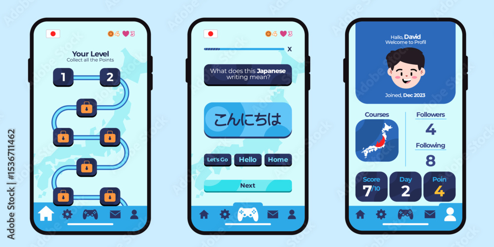 Poster language education learning mobile phone apps user interface ui application smartphone gamification 