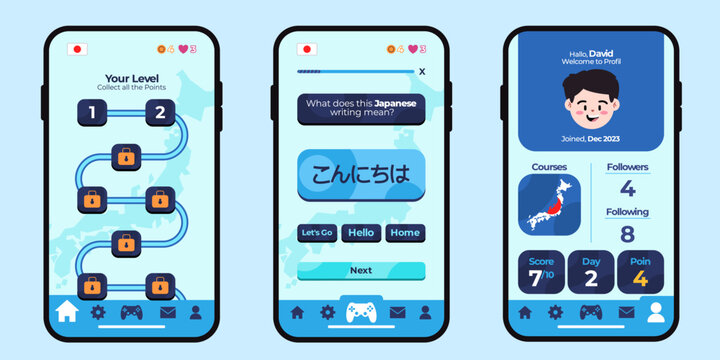 Language education learning mobile phone apps user interface UI application smartphone gamification learn Japanese - Powered by Adobe
